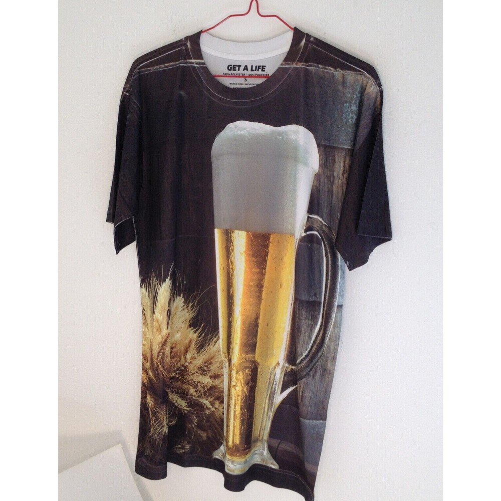 Get a Life Craft Beer Hops All-Over Graphic T Shirt Mens Size Small